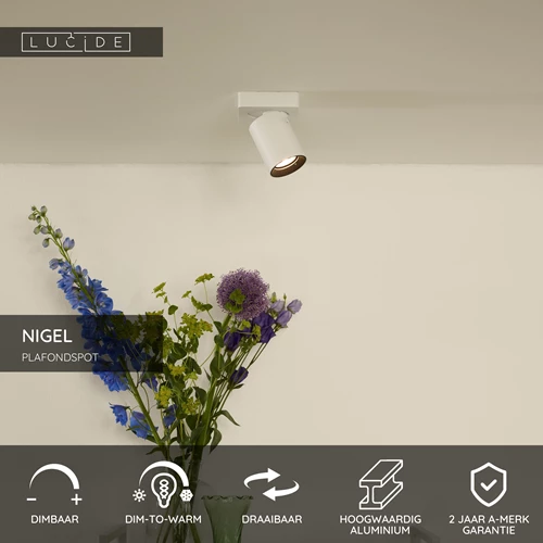 Lucide NIGEL - Plafondspot - LED Dim to warm - GU10 - 1x5W 2200K/3000K - Wit - USP